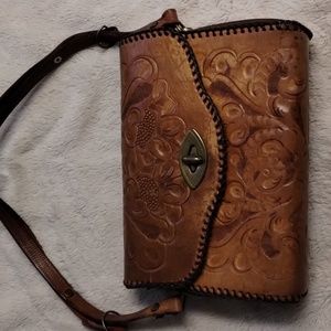 Vintage Embossed Genuine Leather Handbag